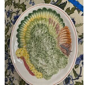 RARE Vintage Hand Painted Made in Italy Turkey Platter Oval Vietri Nieman Marcus